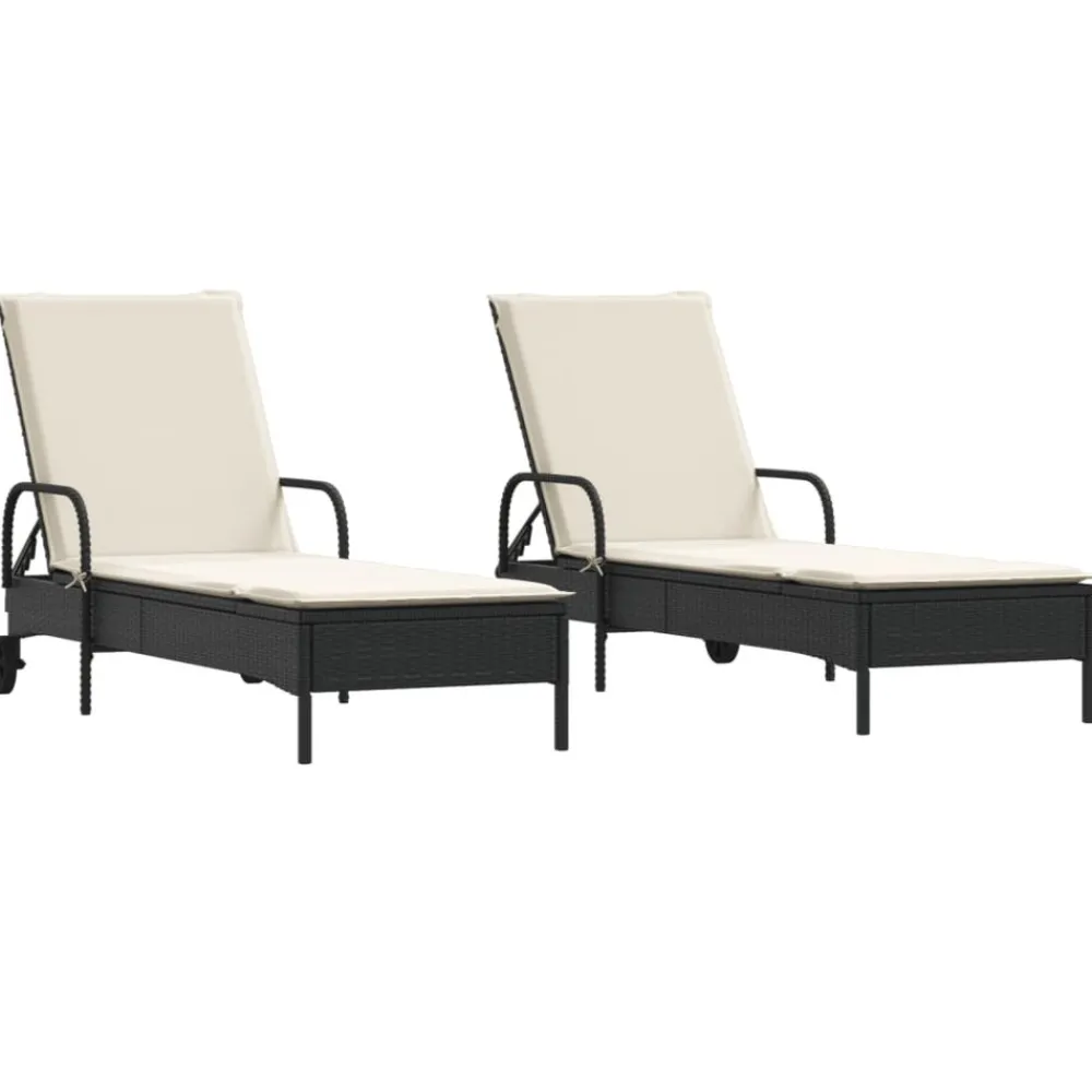 Maison Exclusive Bains De Soleil, Transats Et Hamacs | - Chaises longues avec coussins lot de 2 noir résine tressée