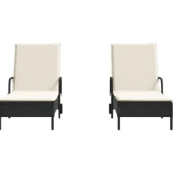 Maison Exclusive Bains De Soleil, Transats Et Hamacs | - Chaises longues avec coussins lot de 2 noir résine tressée