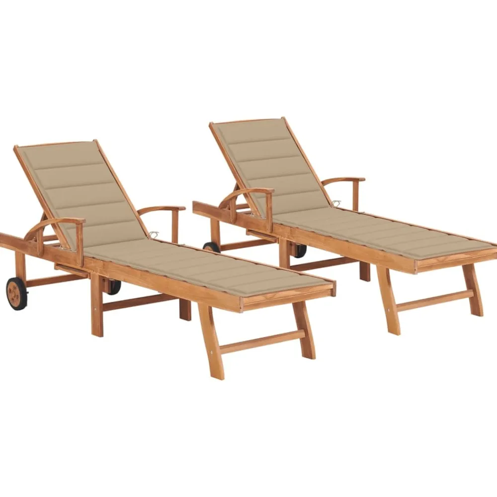 Maison Exclusive - Chaises longues lot de 2 avec coussin beige bois de teck solide Best