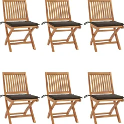 Maison Exclusive Tables Et Chaises De Jardin | - Chaises pliables de jardin avec coussins lot de 6 bois de teck