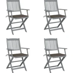 Maison Exclusive Tables Et Chaises De Jardin | - Chaises pliables d'extérieur lot de 4 et coussins bois d'acacia