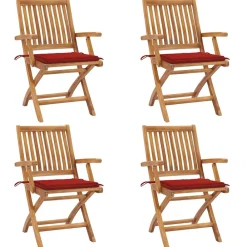 Maison Exclusive Tables Et Chaises De Jardin | - Chaises pliables de jardin avec coussins lot de 4 teck solide