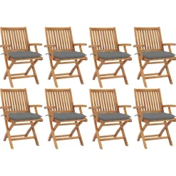 Maison Exclusive Tables Et Chaises De Jardin | - Chaises pliables de jardin avec coussins lot de 8 teck solide