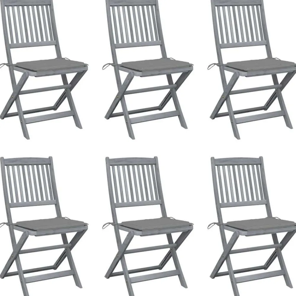 Maison Exclusive Tables Et Chaises De Jardin | - Chaises pliables d'extérieur lot de 6 et coussins bois d'acacia