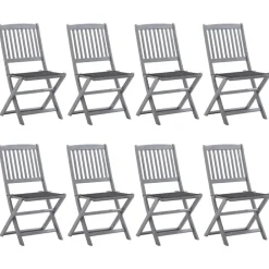 Maison Exclusive Tables Et Chaises De Jardin | - Chaises pliables d'extérieur et coussins lot de 8 bois d'acacia