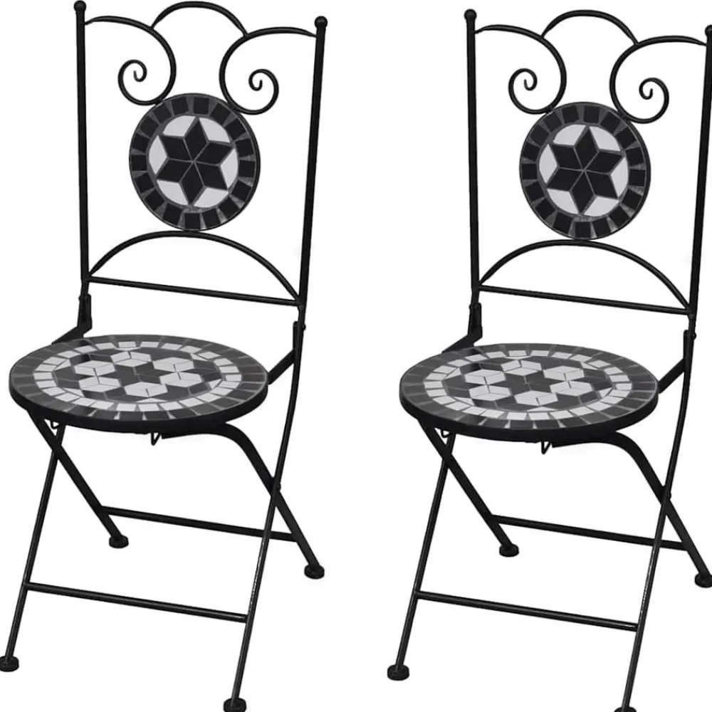 Maison Exclusive - Chaises pliables de bistro 2 pcs céramique noir et blanc Hot