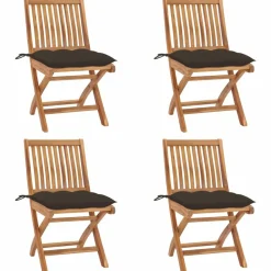 Maison Exclusive Tables Et Chaises De Jardin | - Chaises pliables de jardin avec coussins lot de 8 teck solide