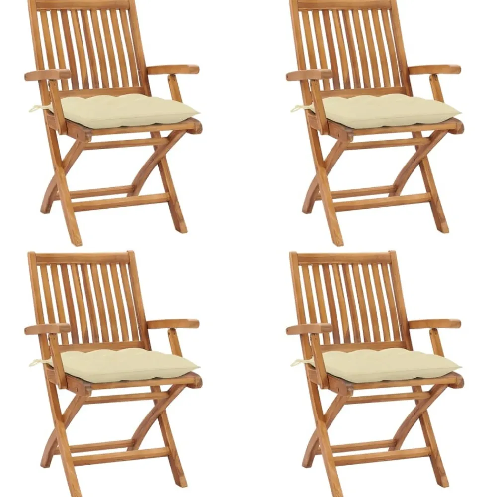 Maison Exclusive Tables Et Chaises De Jardin | - Chaises pliables de jardin avec coussins lot de 6 bois de teck