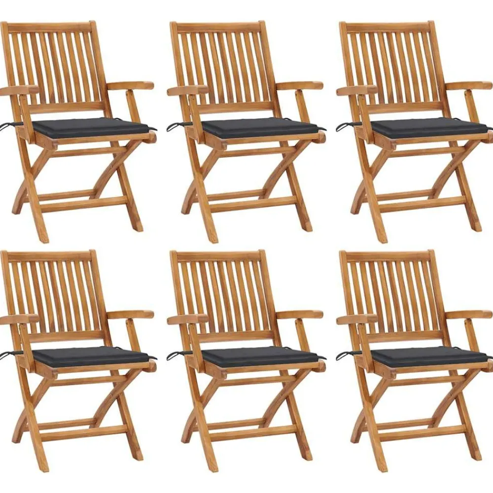 Maison Exclusive Tables Et Chaises De Jardin | - Chaises pliables de jardin avec coussins lot de 6 bois de teck
