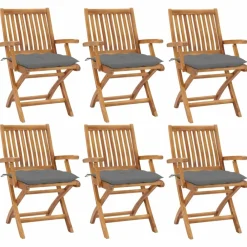 Maison Exclusive Tables Et Chaises De Jardin | - Chaises pliables de jardin avec coussins lot de 6 bois de teck