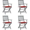 Maison Exclusive Tables Et Chaises De Jardin | - Chaises pliables d'extérieur lot de 4 et coussins bois d'acacia