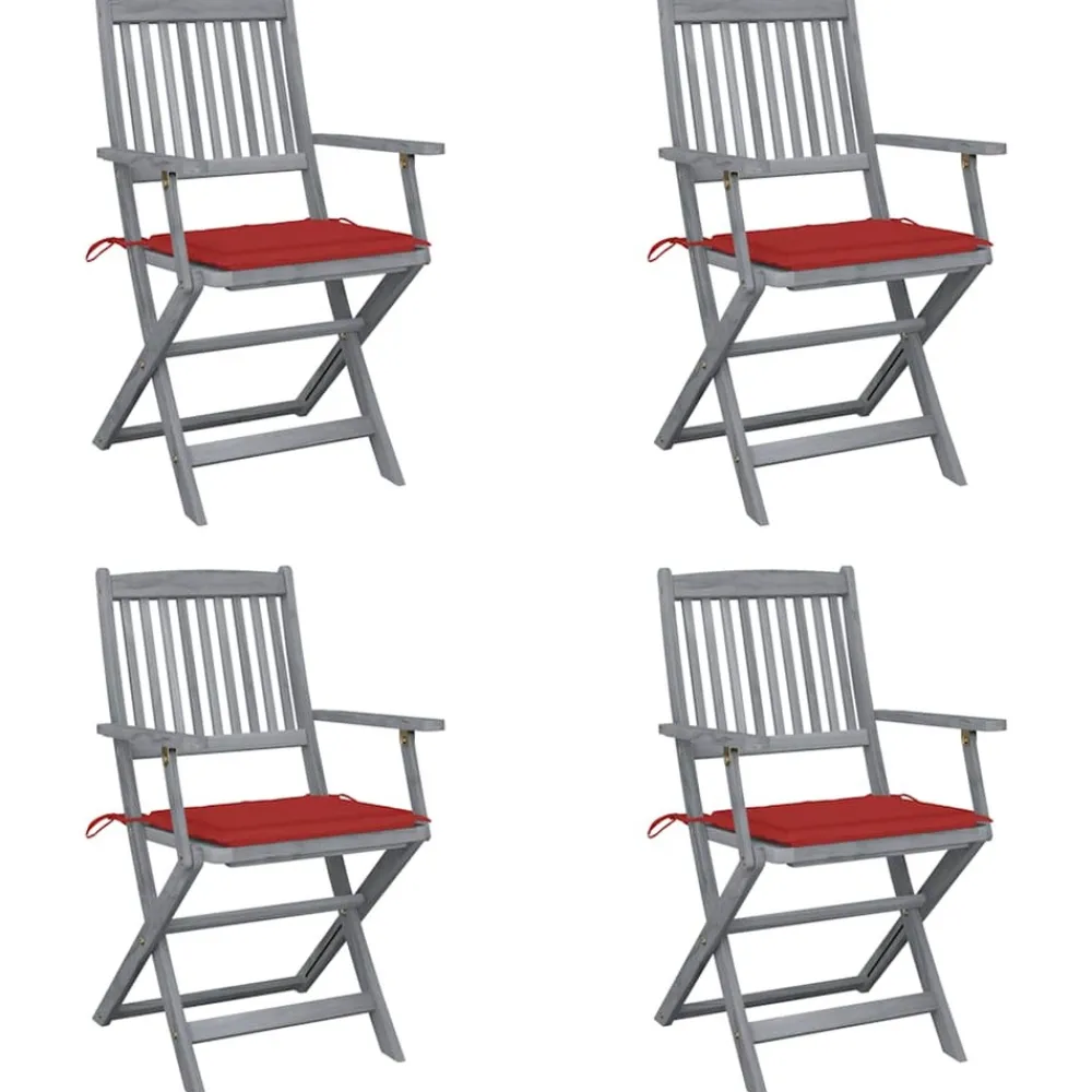 Maison Exclusive Tables Et Chaises De Jardin | - Chaises pliables d'extérieur lot de 4 et coussins bois d'acacia
