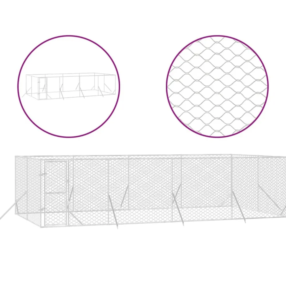 Maison Exclusive Niches, Paniers Et Transports | - Chenil d'extérieur pour chiens argenté 8x4x2 m acier galvanisé