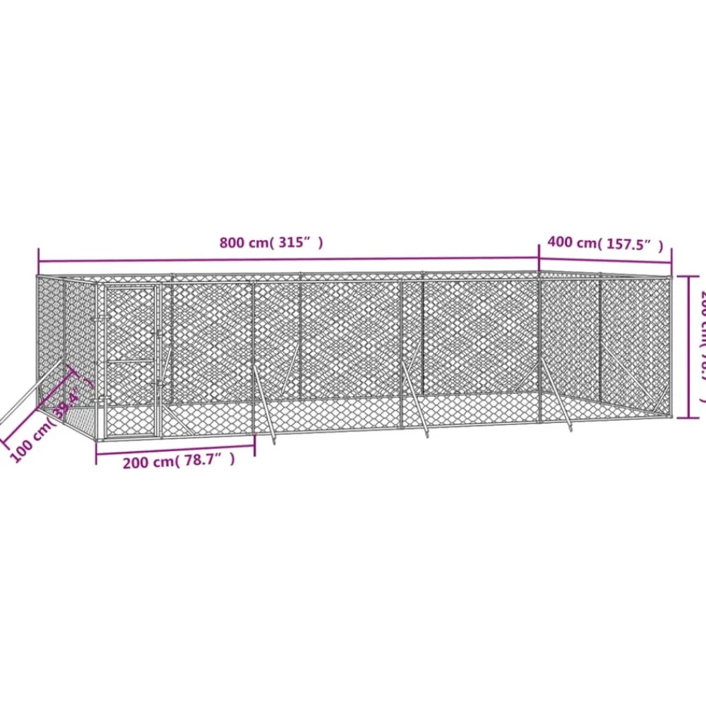 Maison Exclusive Niches, Paniers Et Transports | - Chenil d'extérieur pour chiens argenté 8x4x2 m acier galvanisé