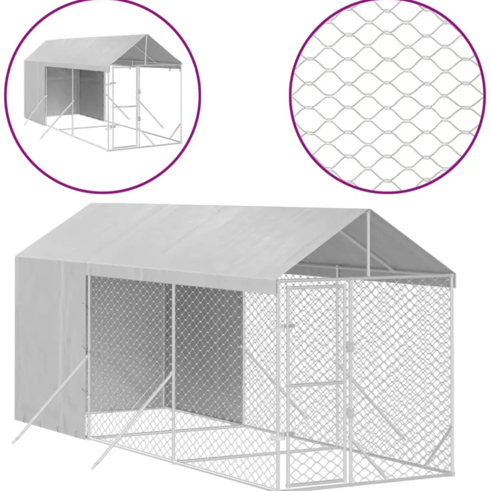 Maison Exclusive Niches, Paniers Et Transports | - Chenil d'extérieur pour chiens avec toit argenté 2x6x2,5 m