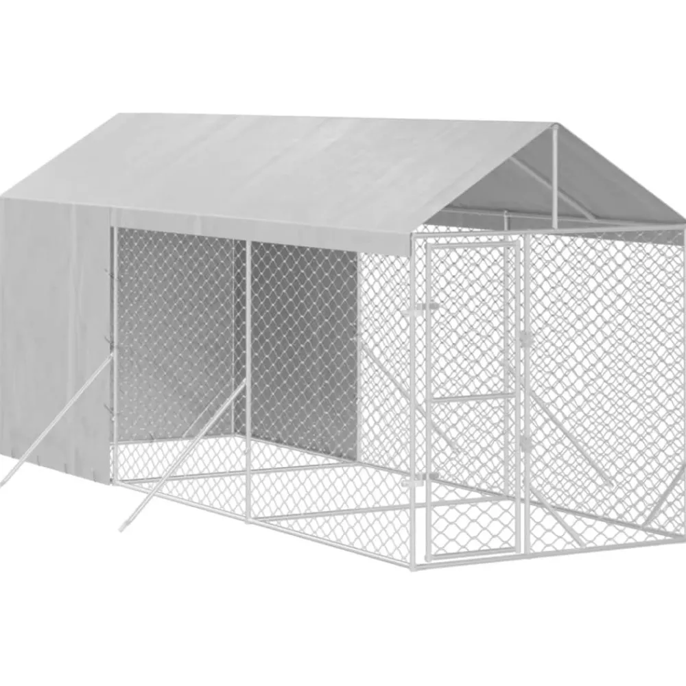 Maison Exclusive Niches, Paniers Et Transports | - Chenil d'extérieur pour chiens avec toit argenté 2x6x2,5 m