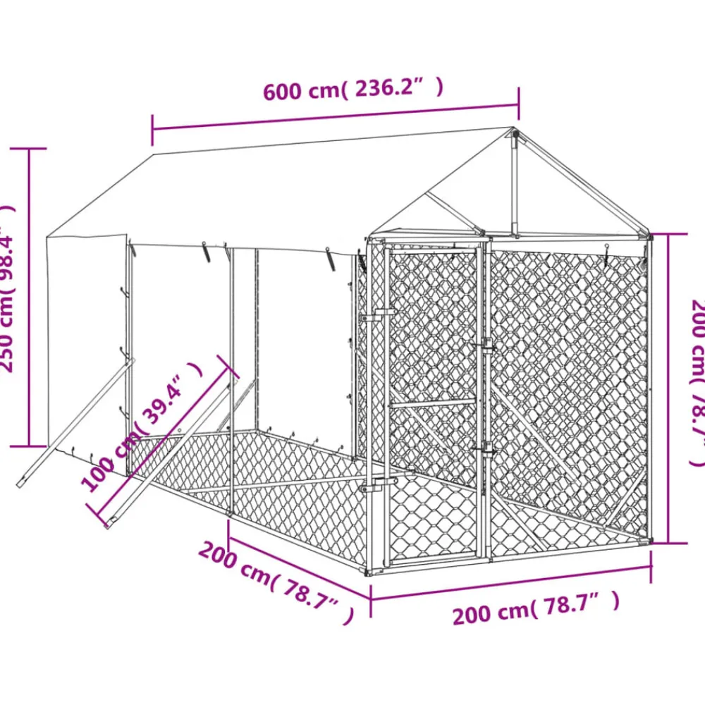 Maison Exclusive Niches, Paniers Et Transports | - Chenil d'extérieur pour chiens avec toit argenté 2x6x2,5 m