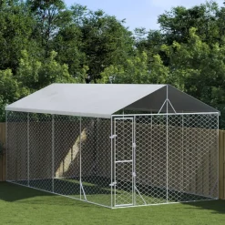 Maison Exclusive Niches, Paniers Et Transports | - Chenil d'extérieur pour chiens avec toit argenté 3x6x2,5 m