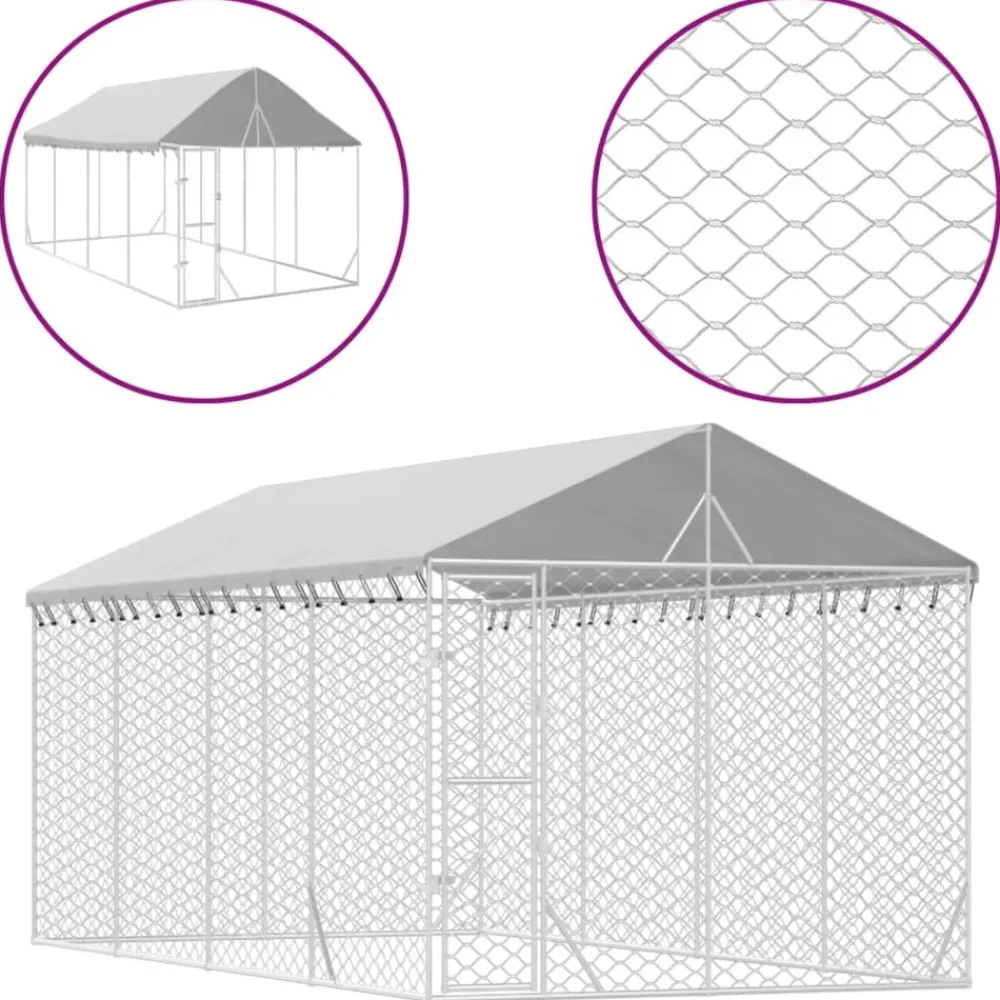 Maison Exclusive Niches, Paniers Et Transports | - Chenil d'extérieur pour chiens avec toit argenté 3x6x2,5 m