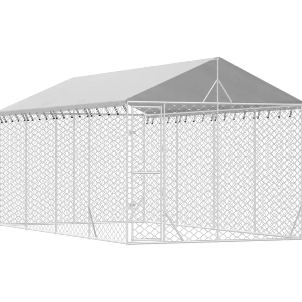 Maison Exclusive Niches, Paniers Et Transports | - Chenil d'extérieur pour chiens avec toit argenté 3x6x2,5 m