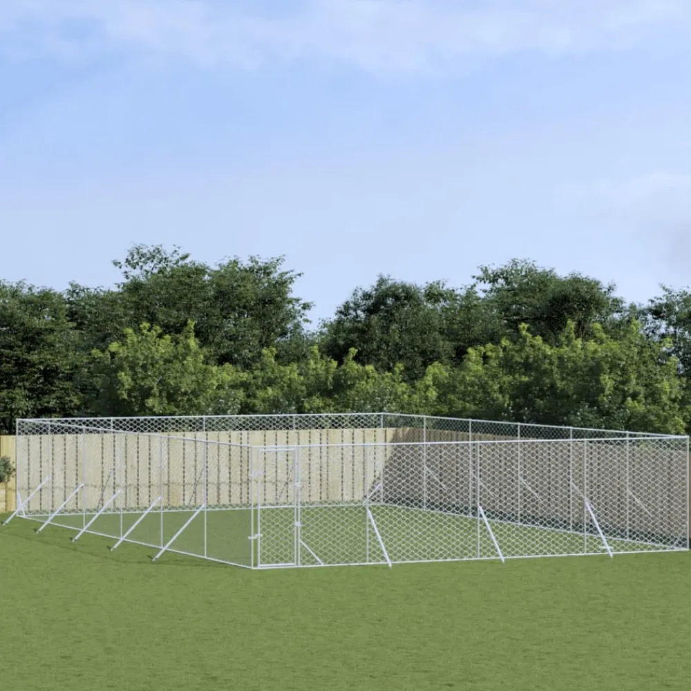Maison Exclusive Niches, Paniers Et Transports | - Chenil d'extérieur pour chiens argenté 8x12x2 m acier galvanisé