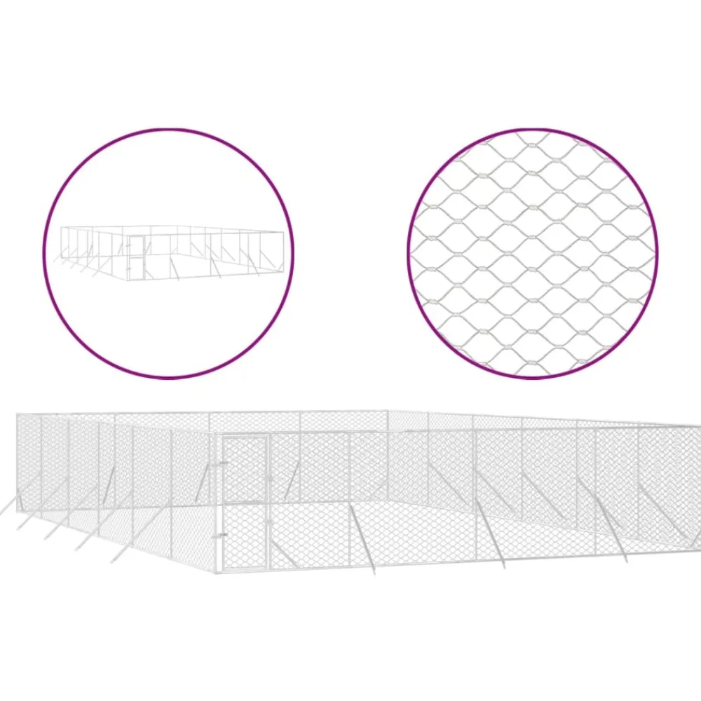Maison Exclusive Niches, Paniers Et Transports | - Chenil d'extérieur pour chiens argenté 8x12x2 m acier galvanisé