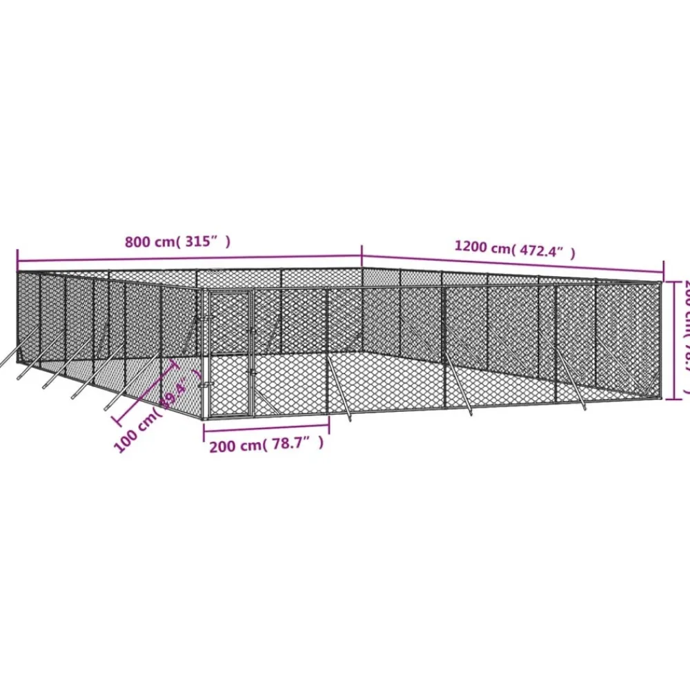 Maison Exclusive Niches, Paniers Et Transports | - Chenil d'extérieur pour chiens argenté 8x12x2 m acier galvanisé