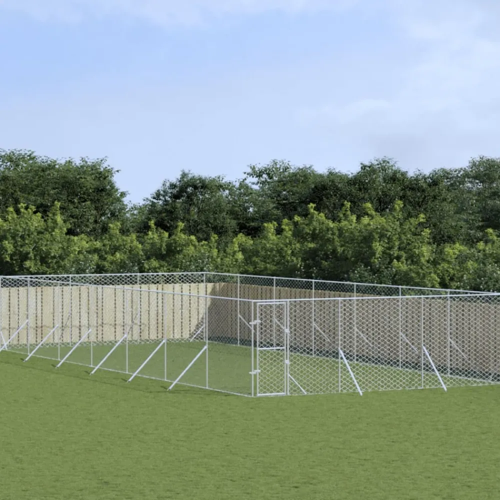 Maison Exclusive Niches, Paniers Et Transports | - Chenil d'extérieur pour chiens argenté 6x14x2 m acier galvanisé
