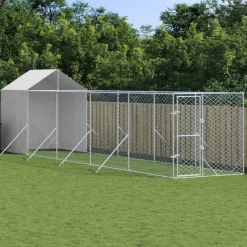 Maison Exclusive Niches, Paniers Et Transports | - Chenil d'extérieur pour chiens avec toit argenté 2x10x2,5 m