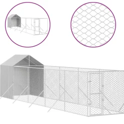 Maison Exclusive Niches, Paniers Et Transports | - Chenil d'extérieur pour chiens avec toit argenté 2x10x2,5 m