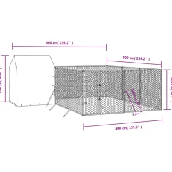 Maison Exclusive Niches, Paniers Et Transports | - Chenil d'extérieur pour chiens avec toit argenté 6x6x2,5 m