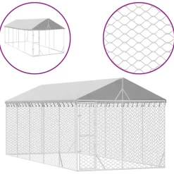 Maison Exclusive Niches, Paniers Et Transports | - Chenil d'extérieur pour chiens avec toit argenté 3x7,5x2,5 m
