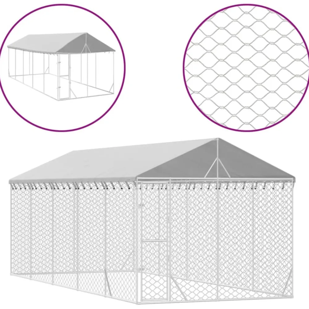 Maison Exclusive Niches, Paniers Et Transports | - Chenil d'extérieur pour chiens avec toit argenté 3x7,5x2,5 m