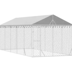 Maison Exclusive Niches, Paniers Et Transports | - Chenil d'extérieur pour chiens avec toit argenté 3x7,5x2,5 m