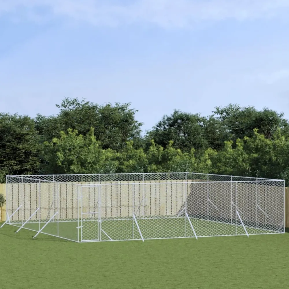 Maison Exclusive Niches, Paniers Et Transports | - Chenil d'extérieur pour chiens argenté 8x8x2 m acier galvanisé