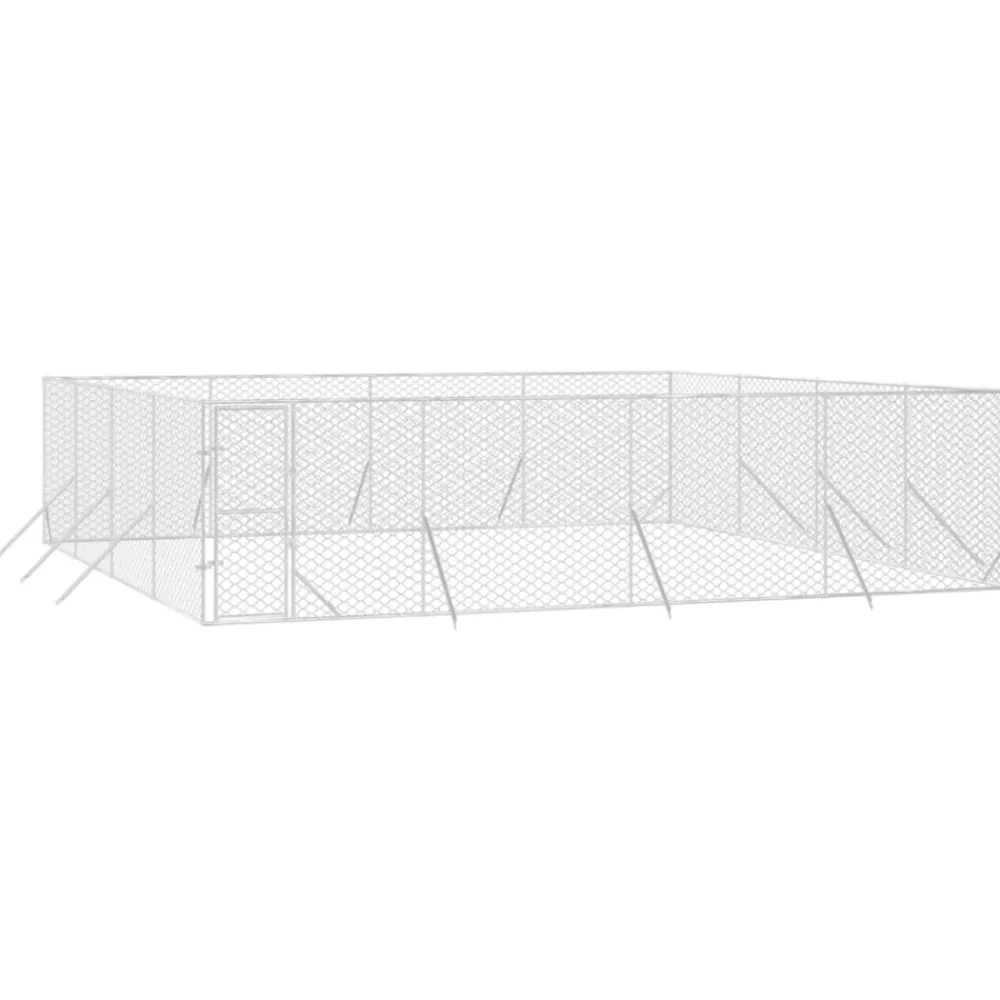 Maison Exclusive Niches, Paniers Et Transports | - Chenil d'extérieur pour chiens argenté 8x8x2 m acier galvanisé