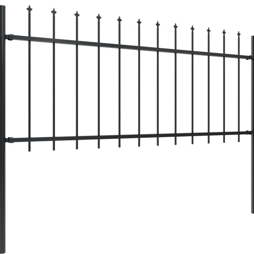 Maison Exclusive Brise-Vues, Bordures Et Dallages | - Clôture de jardin avec dessus en forme de lance en acier 892,5 x 80 cm noir