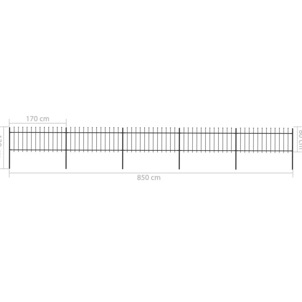 Maison Exclusive Brise-Vues, Bordures Et Dallages | - Clôture de jardin avec dessus en forme de lance en acier 892,5 x 80 cm noir