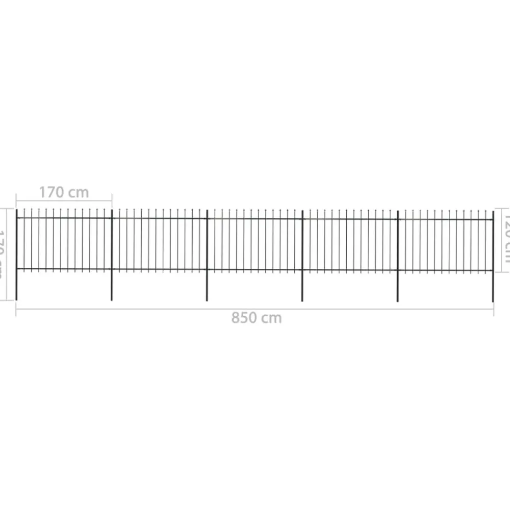 Maison Exclusive Brise-Vues, Bordures Et Dallages | - Clôture de jardin avec dessus en forme de lance en acier 892,5 x 120 cm noir