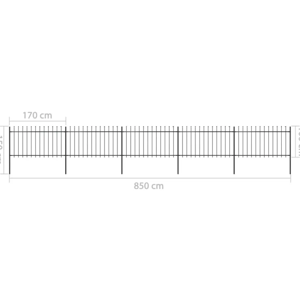 Maison Exclusive Brise-Vues, Bordures Et Dallages | - Clôture de jardin avec dessus en forme de lance en acier 892,5 x 100 cm noir