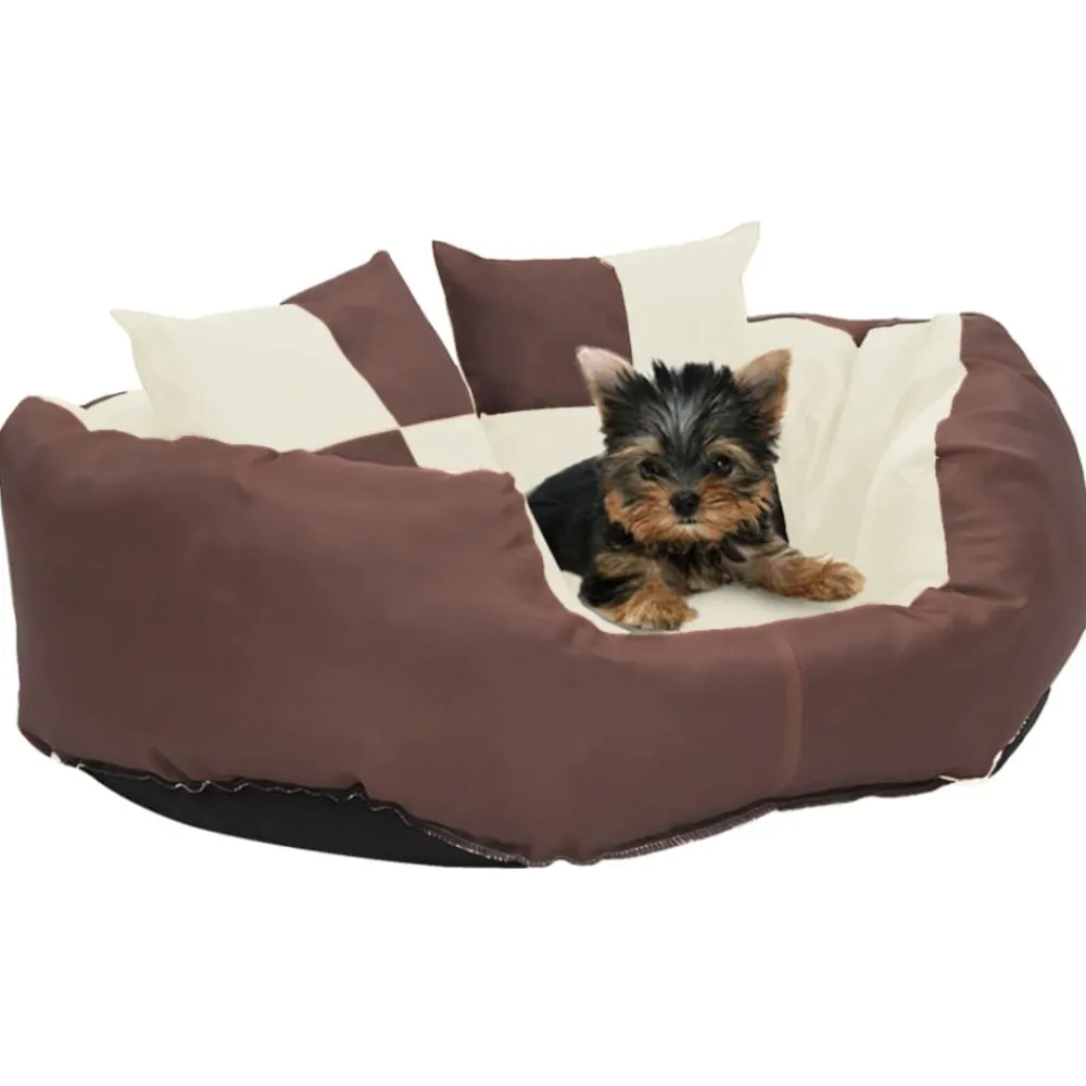 Maison Exclusive Niches, Paniers Et Transports | - Coussin réversible lavable de chien marron et crème 65x50x20 cm