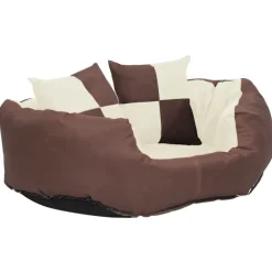 Maison Exclusive Niches, Paniers Et Transports | - Coussin réversible lavable de chien marron et crème 65x50x20 cm