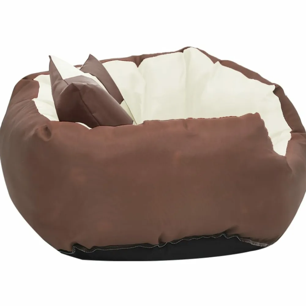 Maison Exclusive Niches, Paniers Et Transports | - Coussin réversible lavable de chien marron et crème 65x50x20 cm