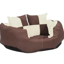 Maison Exclusive Niches, Paniers Et Transports | - Coussin réversible lavable de chien marron et crème 65x50x20 cm