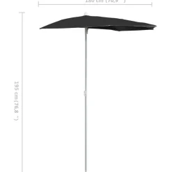Maison Exclusive Parasols, Voiles D’Ombrage | - Demi-parasol de jardin avec mât 180x90 cm noir
