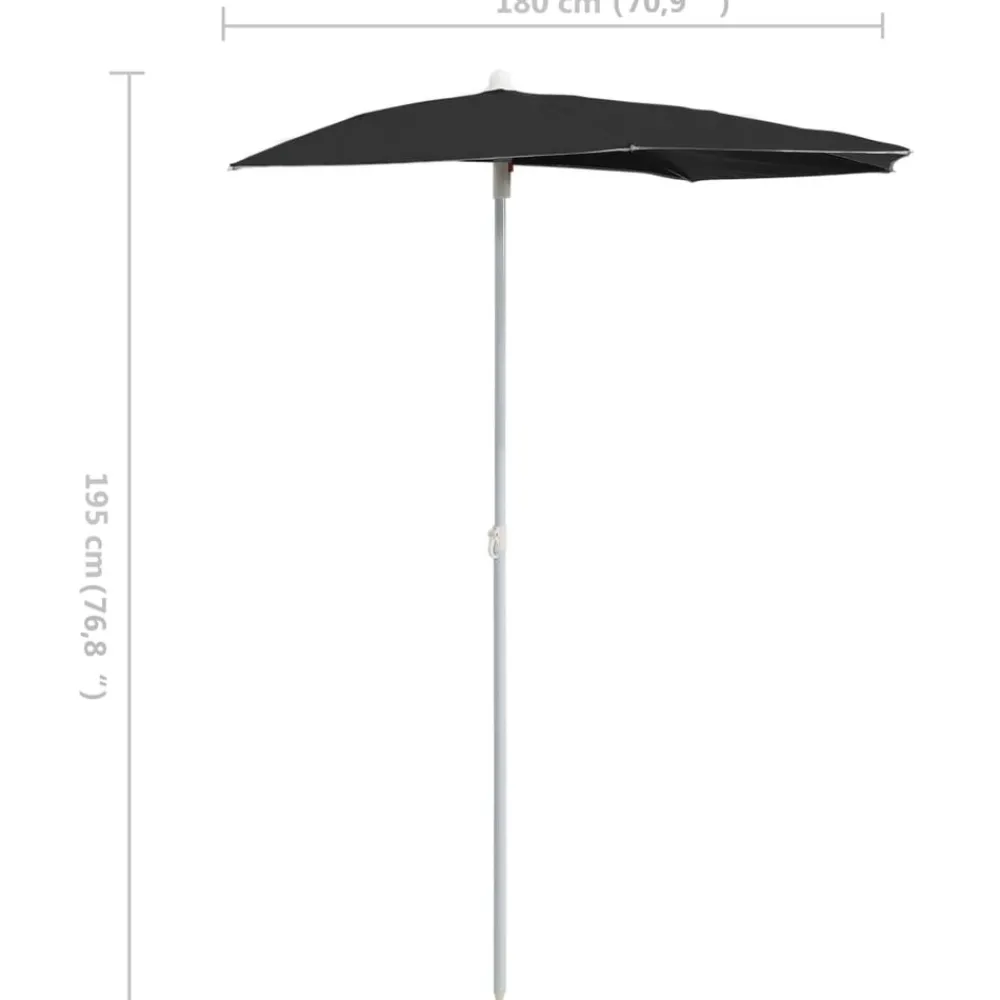 Maison Exclusive Parasols, Voiles D’Ombrage | - Demi-parasol de jardin avec mât 180x90 cm noir
