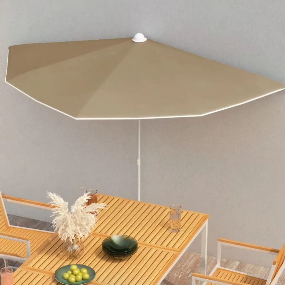 Maison Exclusive Parasols, Voiles D’Ombrage | - Demi-parasol de jardin avec mât 180x90 cm taupe