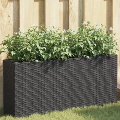 Maison Exclusive - Jardinière avec 2 pots noir 90x20x40 cm résine tressée Outlet