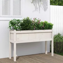 Maison Exclusive - Jardinières avec pieds blanc 110x31x70 cm bois de pin massif Sale