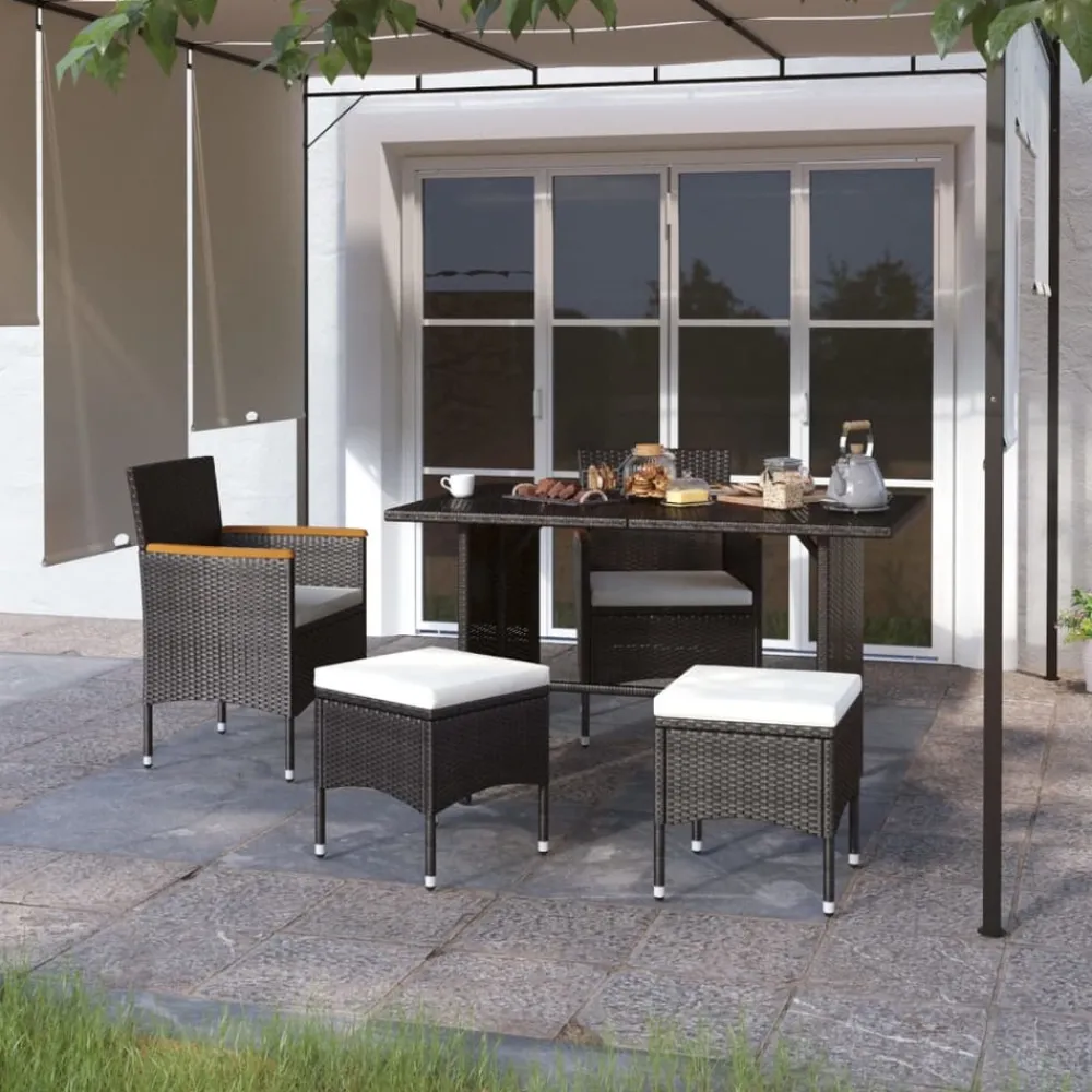 Maison Exclusive Tables Et Chaises De Jardin | - Jeu de chaise et tabouret de jardin 4 pcs résine tressée noir